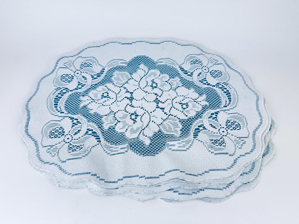 Product image for 'vintage oval cream lace blue floral bow pattern place mats set of six 6' (view 60044d)