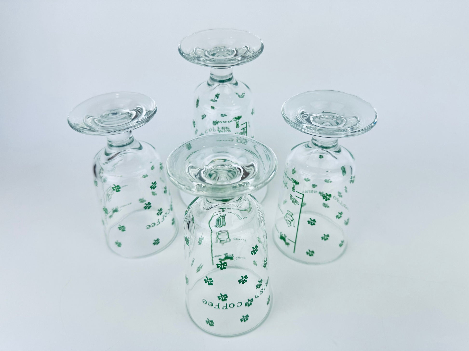 Product image for 'vintage irish coffee green shamrock pedestal glasses goblets set of four 4' (view 434b6d)