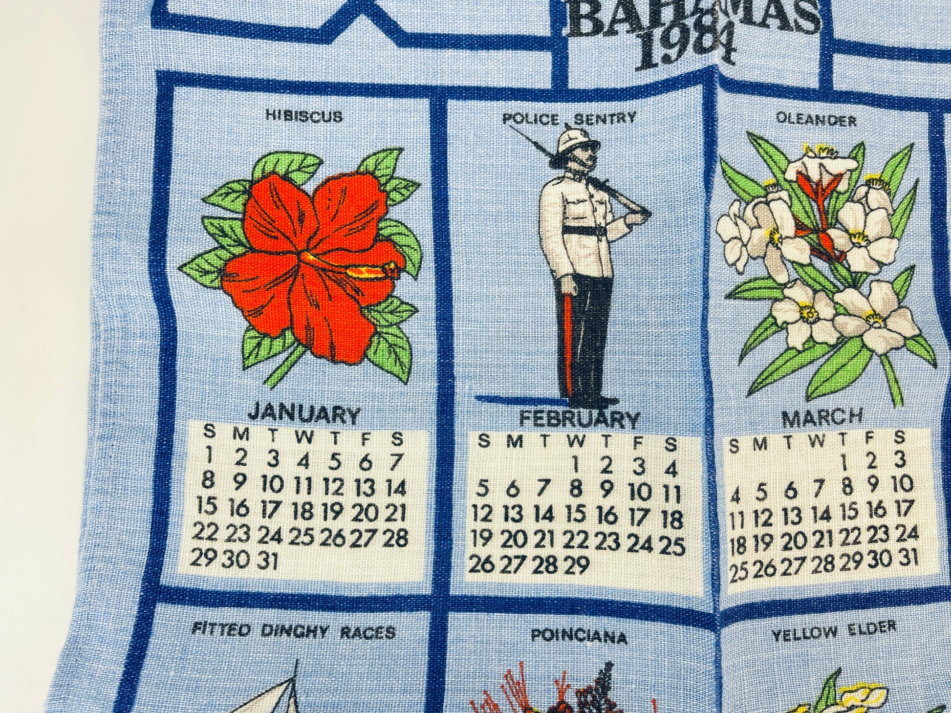 Product image for 'vintage bahamas 1984 calendar tea towel irish linen dunmoy by moygashel' (view f5d2f2)