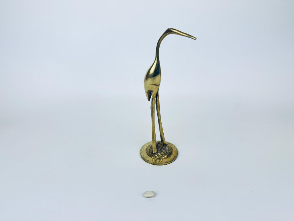 Product image for 'vintage solid brass crane sculpture figurine attractive aged metal patina' (view 630b06)