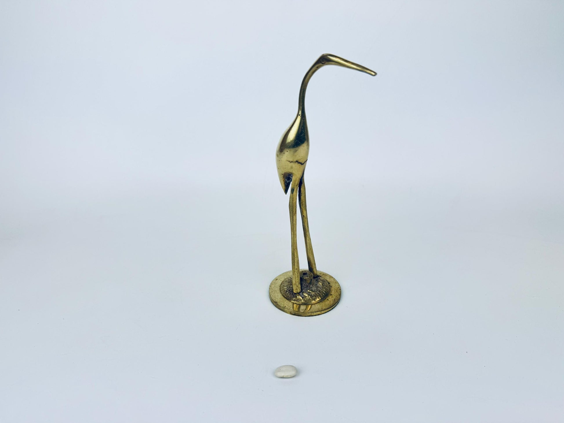 Product image for 'vintage solid brass crane sculpture figurine attractive aged metal patina' (view 630b06)