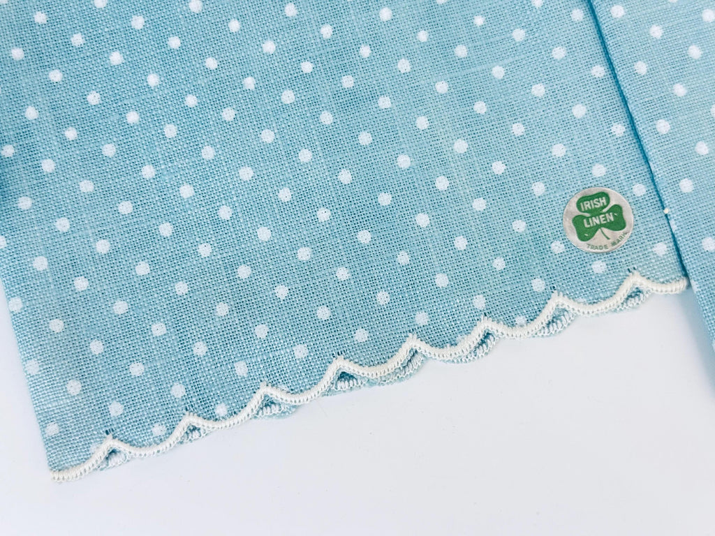 Product image for 'vintage irish linen set of 2 blue polka dot guest towels nos brown s shamrock linens' (view 1b33ea)