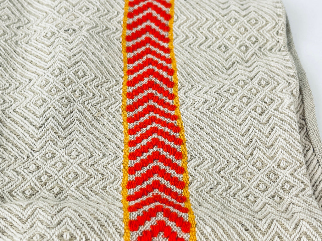 Product image for 'vintage beige white geometric print kitchen towel red yellow stripe 100 cotton' (view 3756d8)