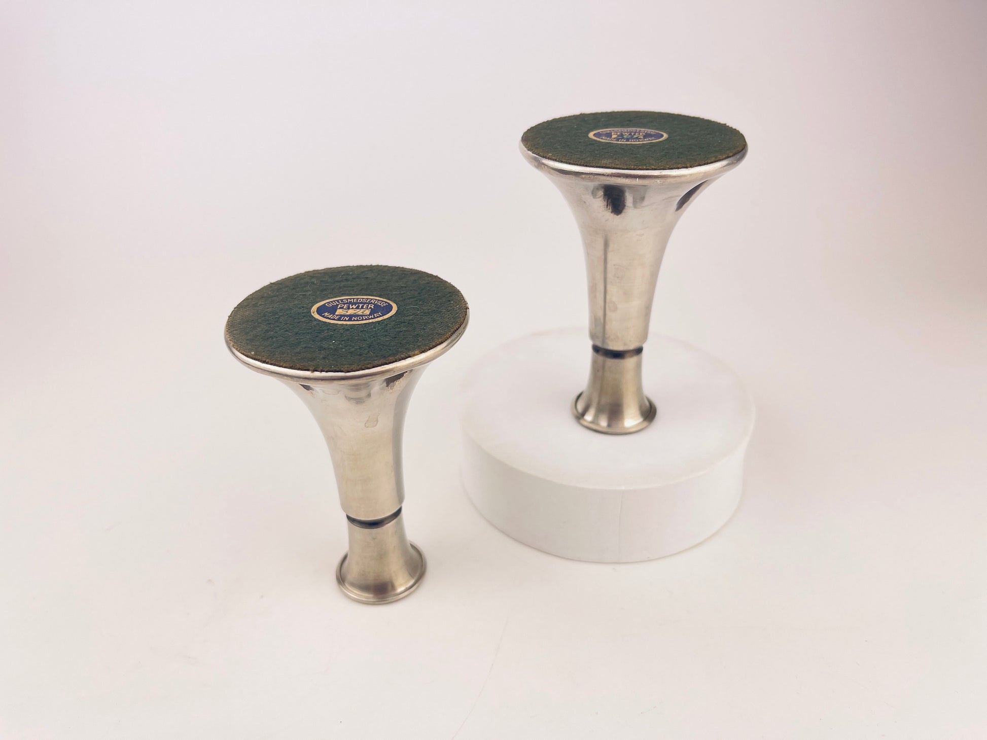 Product image for 'vintage pewter silver candle stick holders set of two 2 made in norway by gullsmedservise' (view 1c8252)