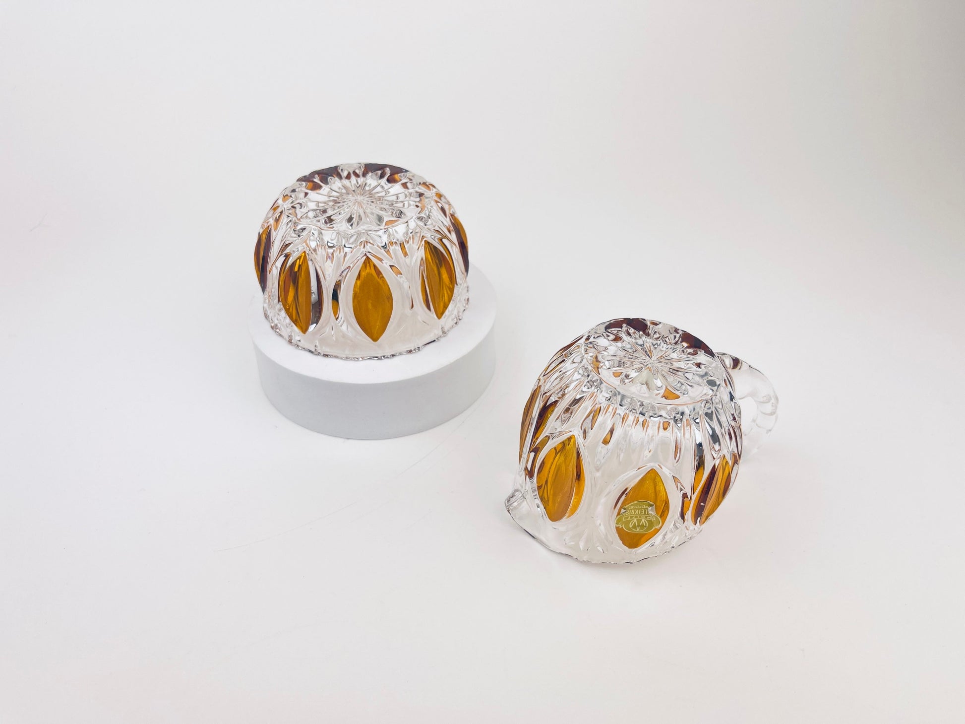 Product image for 'vintage cut crystal glass amber cream sugar bowl oval pattern made in western germany new old stock' (view acfcf0)