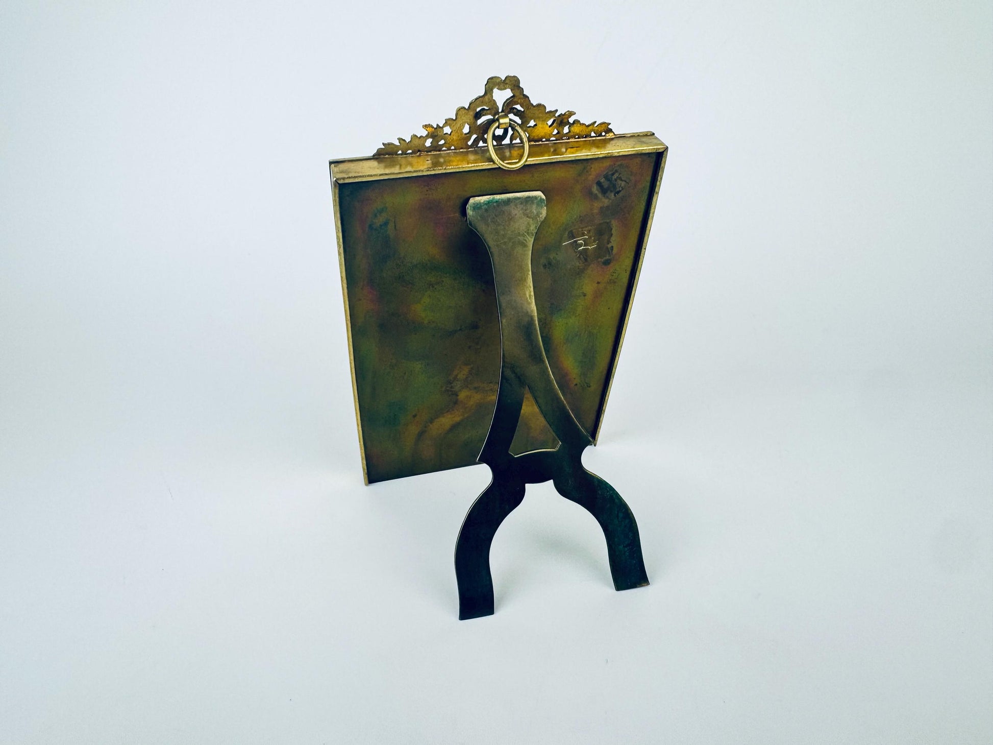 Product image for 'vintage antique french art deco blue guilloche style enamel brass tabletop picture frame 3 x 4' (view efcad1)