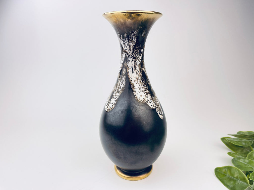 Product image for 'vintage lava brown gold drip glaze bud vase made in germany' (view 7c0a1b)