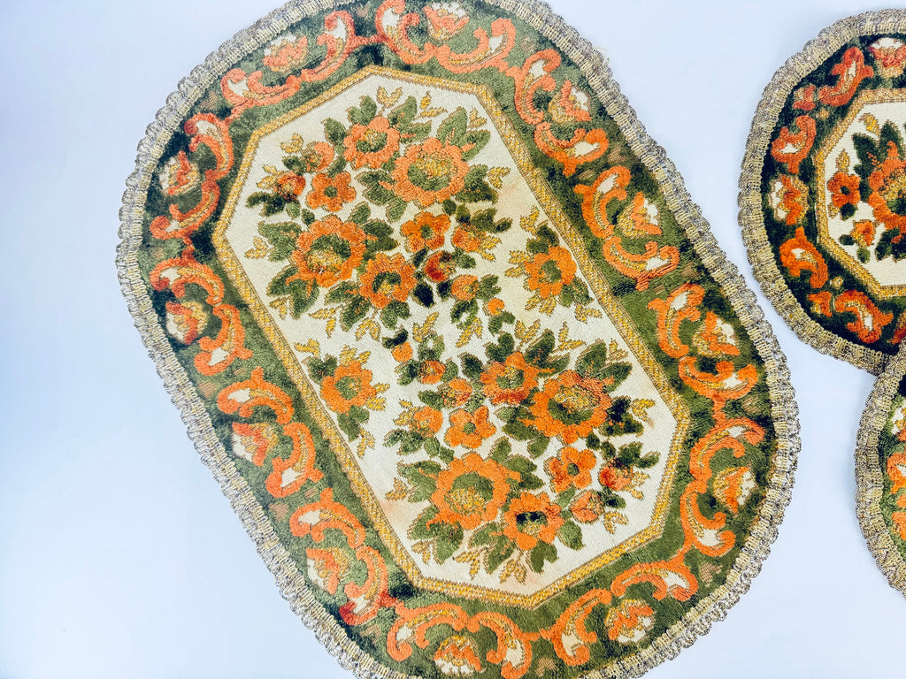 Product image for 'vintage round floral dressing table mats doilies set of three 3 metallic lace trim made in belgium' (view b889b8)