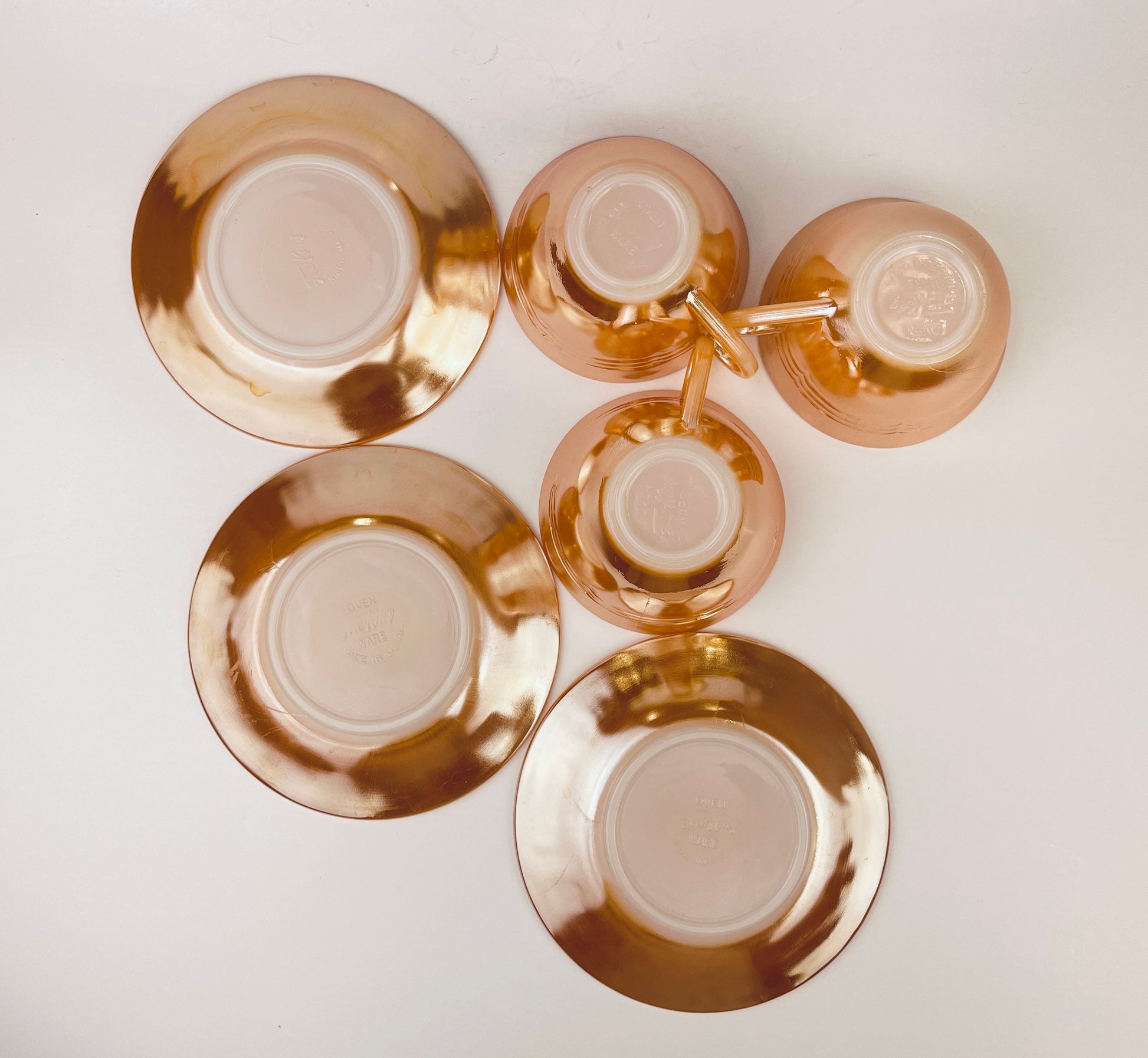 Product image for 'vintage peach lustreware swirl tea cup saucer set replacement anchor hocking fire king made in usa cup saucer set sold separately' (view 196a9a)