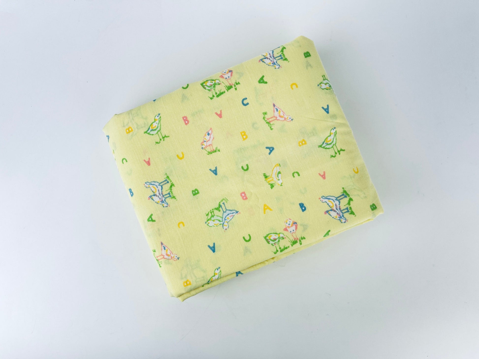 Product image for 'vintage pale yellow cute abc bird nursery children fabric 44 x 69' (view e3856e)