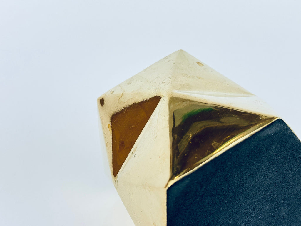 Product image for 'vintage solid brass geometric triangle shape vase attractive aged metal patina' (view f2f731)