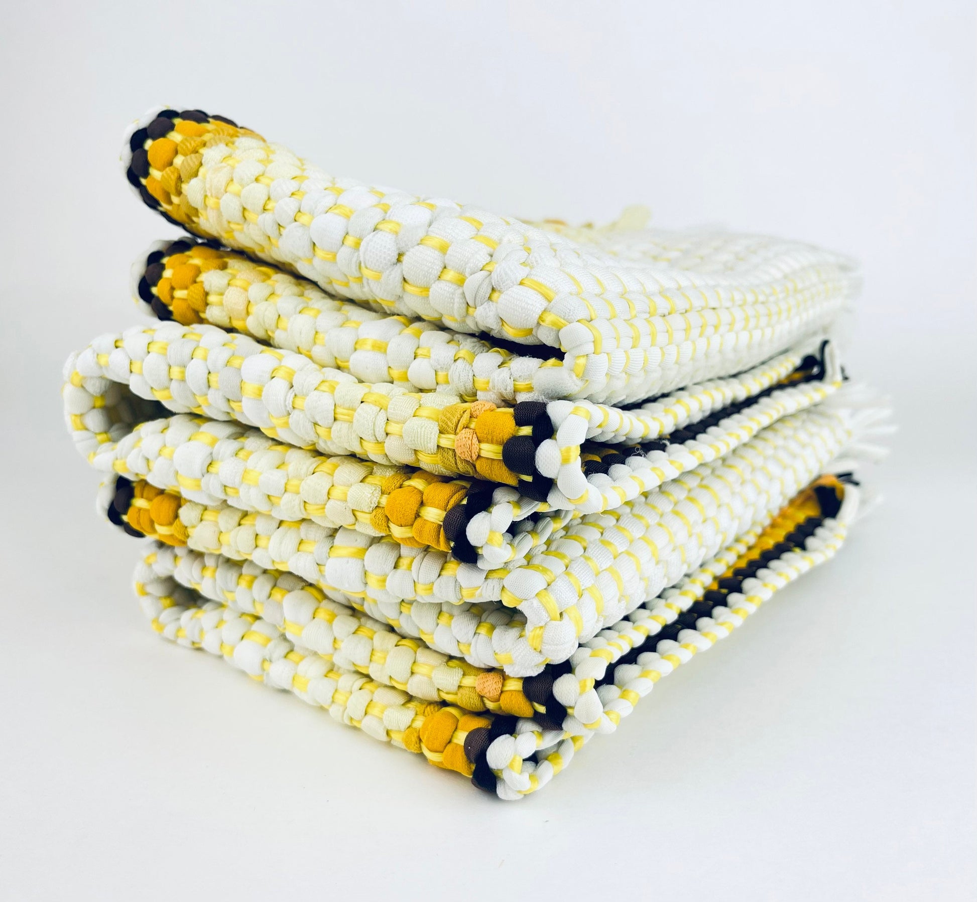 Product image for 'vintage rectangular yellow brown striped woven place mats set of four 4' (view f42f18)