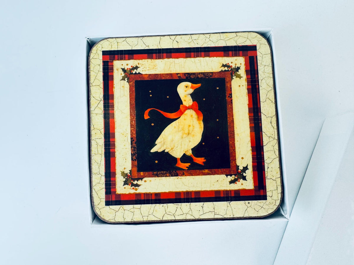 Product image for 'vintage pimpernel red bowchristmas goose coaster set set of six 6 made in england' (view 87383a)