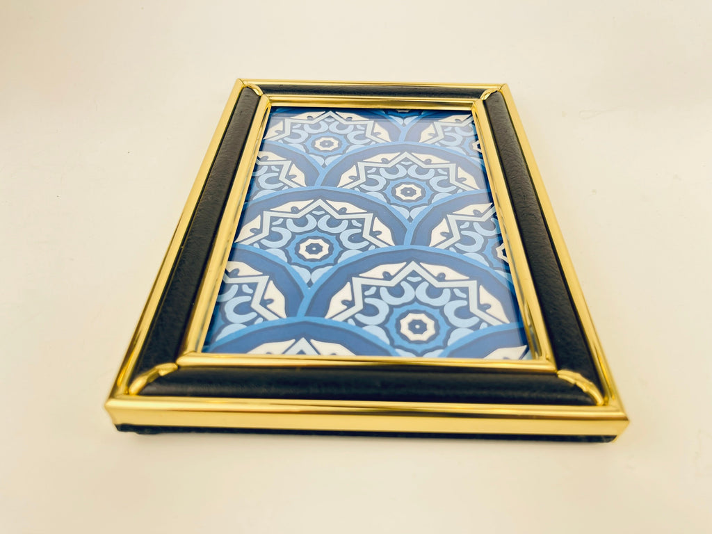 Product image for 'vintage brass black pleather picture frame 5 x 7' (view 6352c1)