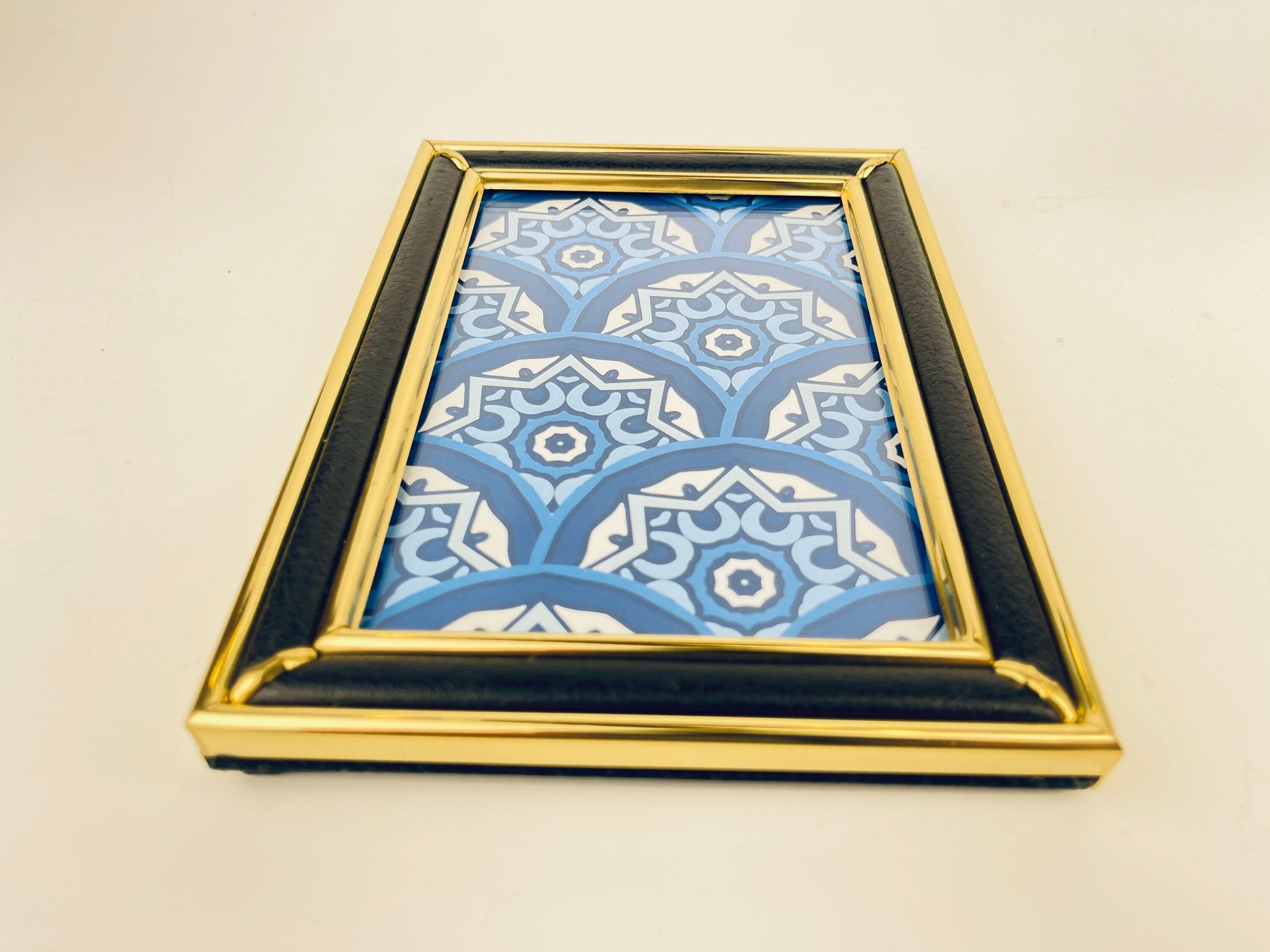Product image for 'vintage brass black pleather picture frame 5 x 7' (view 6352c1)