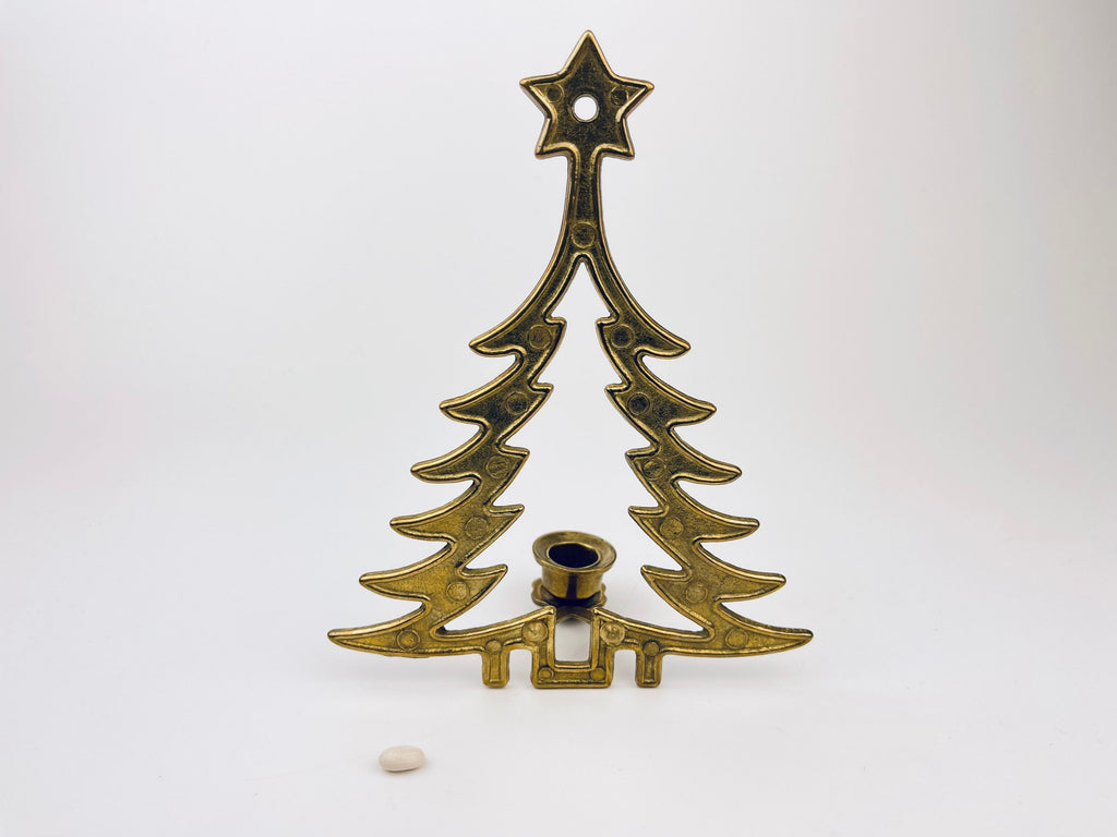 Product image for 'vintage brass christmas tree candelabra single candlestick holder aged metal patina made in italy' (view 2f42f9)