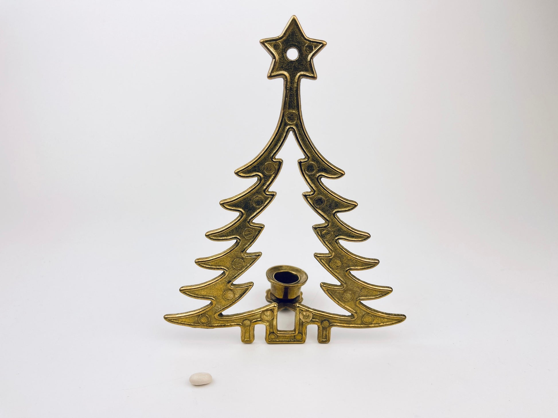 Product image for 'vintage brass christmas tree candelabra single candlestick holder aged metal patina made in italy' (view 2f42f9)