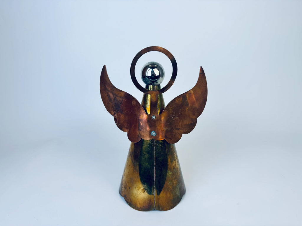 Product image for 'vintage brass copper angel candlestick holder attractive aged metal patina' (view 94f685)