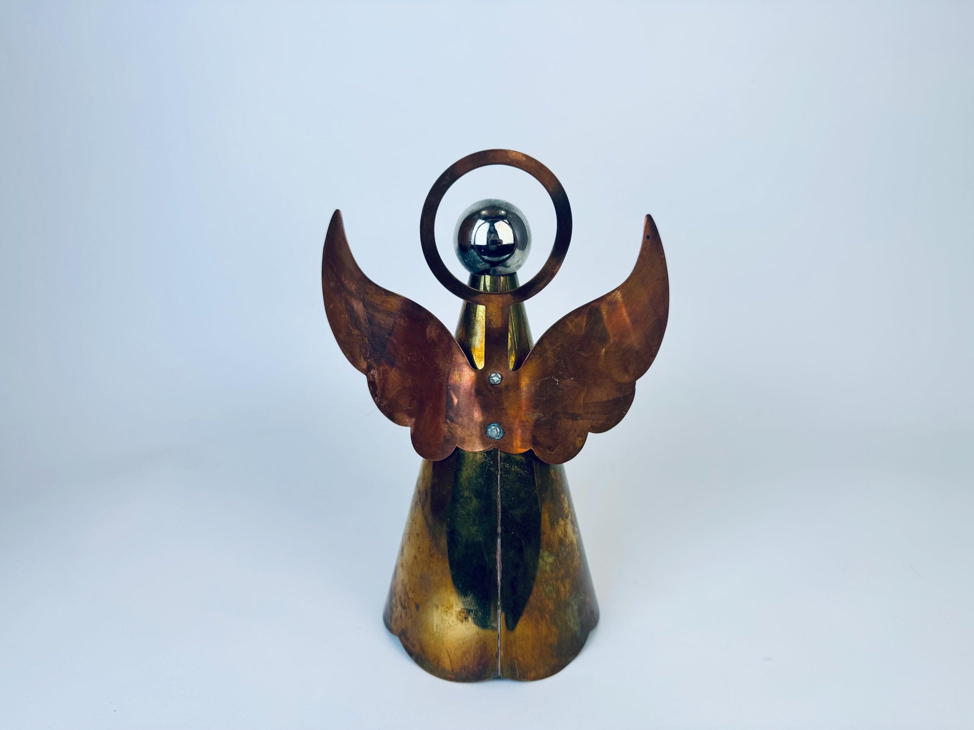 Product image for 'vintage brass copper angel candlestick holder attractive aged metal patina' (view 94f685)