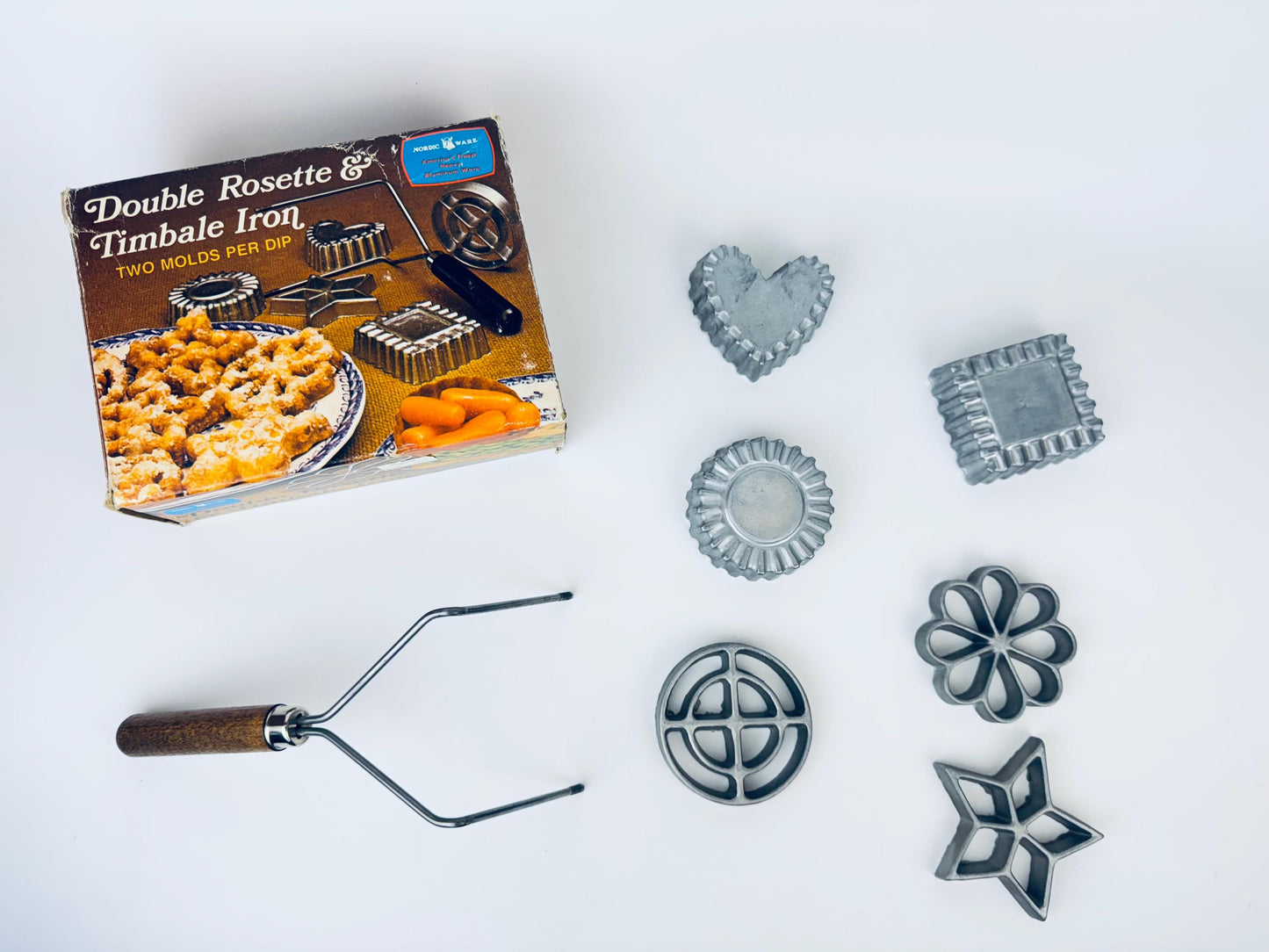 Product image for 'vintage nordic ware rosette timbale iron set scandinavian pastry molds' (view 5d33fd)