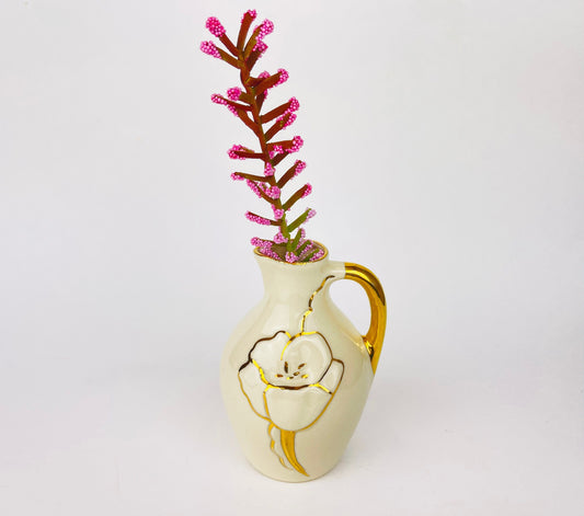 Product image for 'vintage beige gold floral ceramic vase jug' (view 64841a)