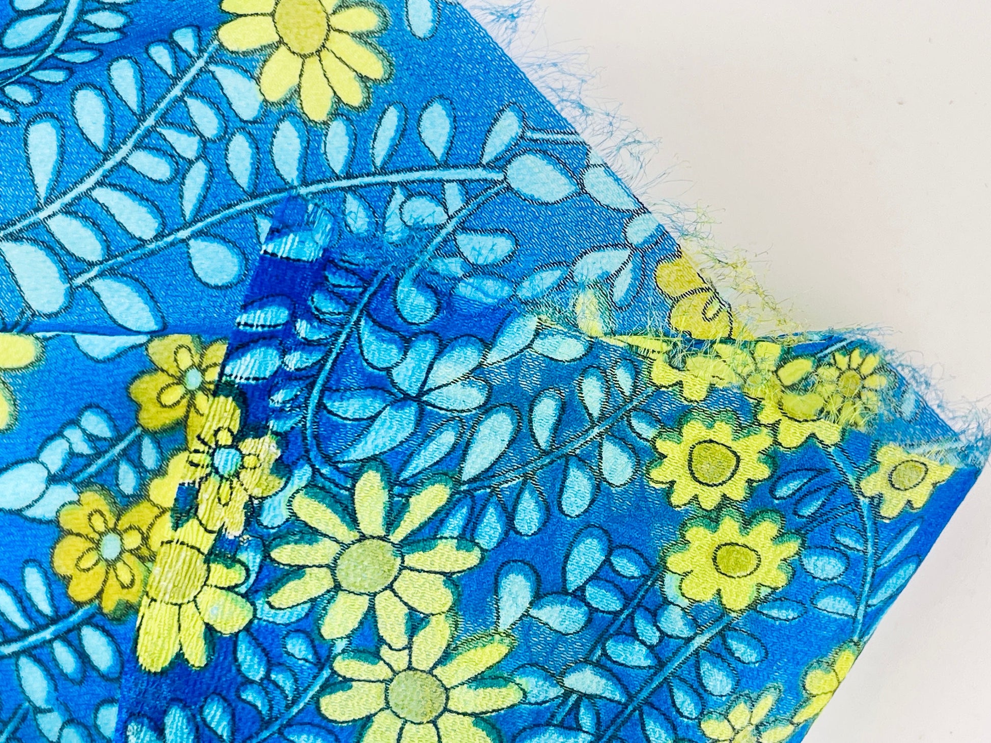 Product image for 'vintage blue yellow floral semi sheer polyester fabric 41 x 88' (view 3399f9)