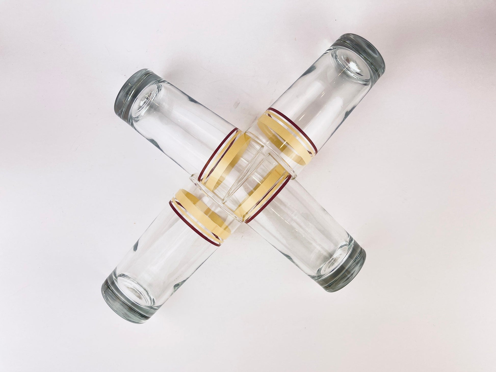 Product image for 'vintage beige brown striped water glasses set of four 4' (view 0cb961)