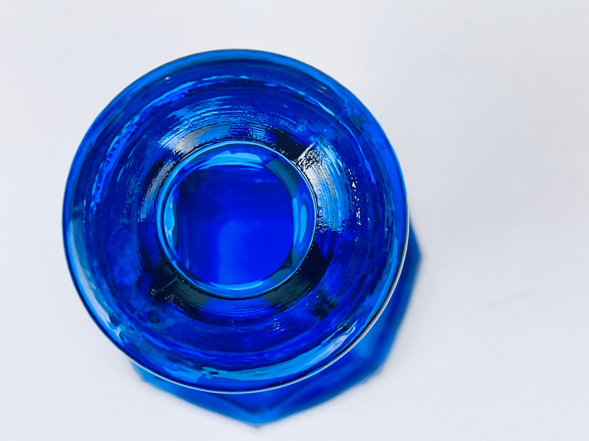 Product image for 'vintage hand blown cobalt blue glass candlestick holder octagonal shape' (view f57990)