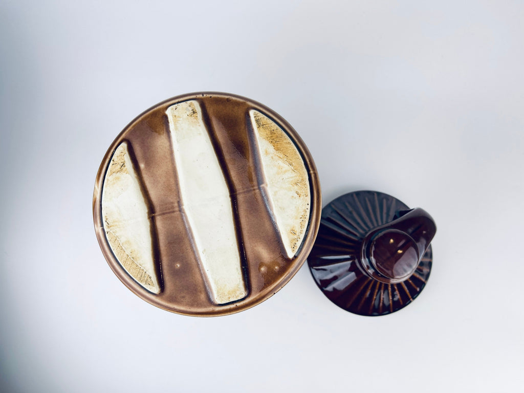 Product image for 'vintage mccoy pottery brown glazed ceramic cookie jug kitchen countertop canister made in usa' (view 52713b)