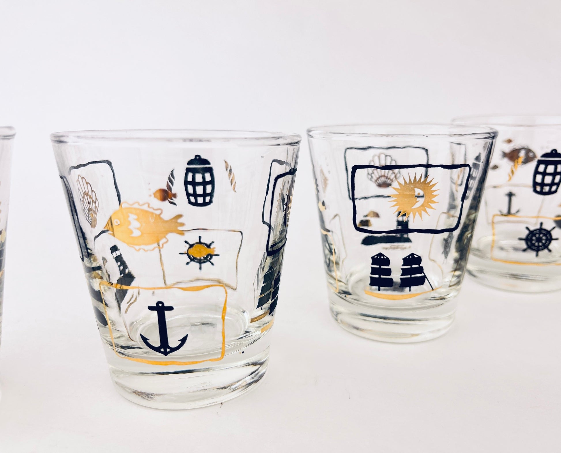 Product image for 'vintage dominion glass nautical pattern whiskey lowball glasses set of five 5' (view e4d46a)
