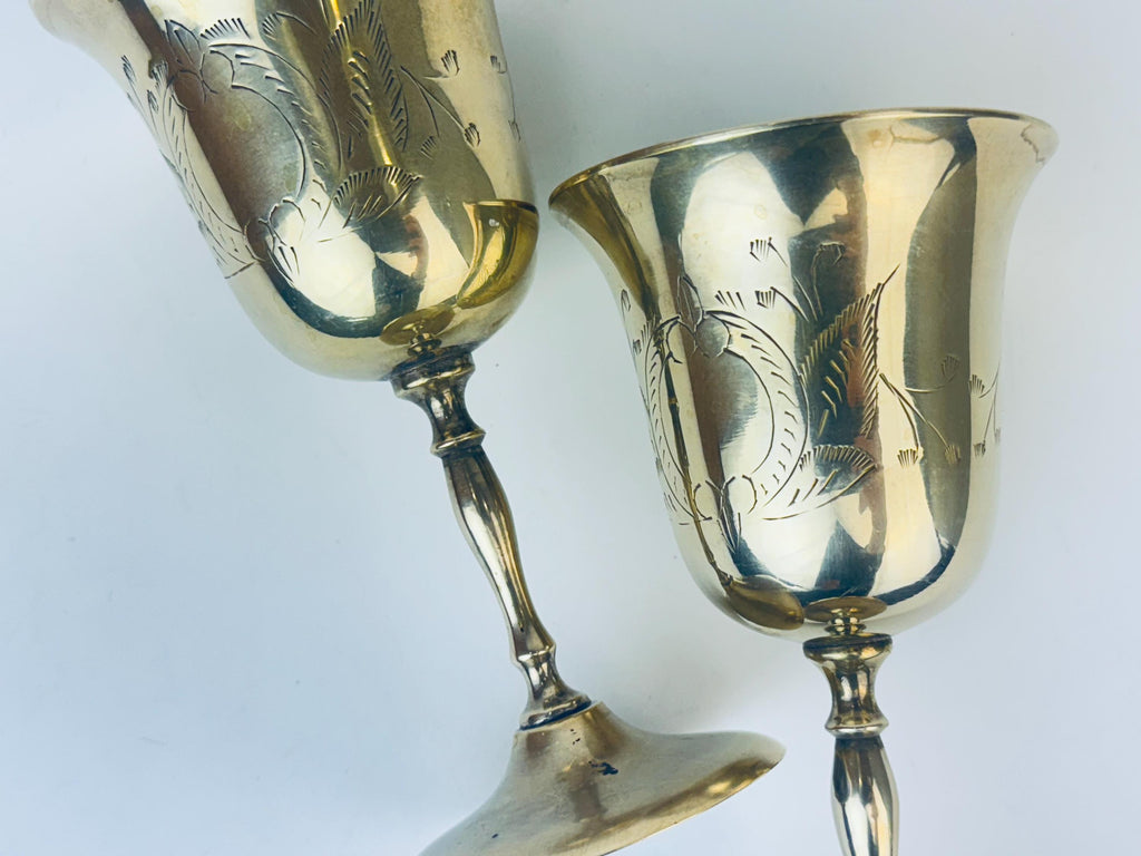 Product image for 'vintage etched brass goblets set of two 2' (view 0b7528)