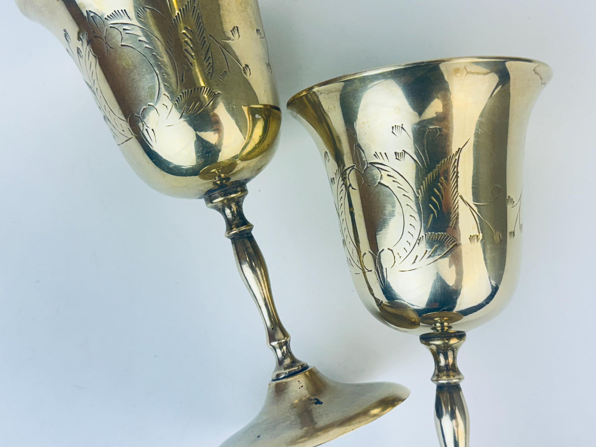 Product image for 'vintage etched brass goblets set of two 2' (view 0b7528)