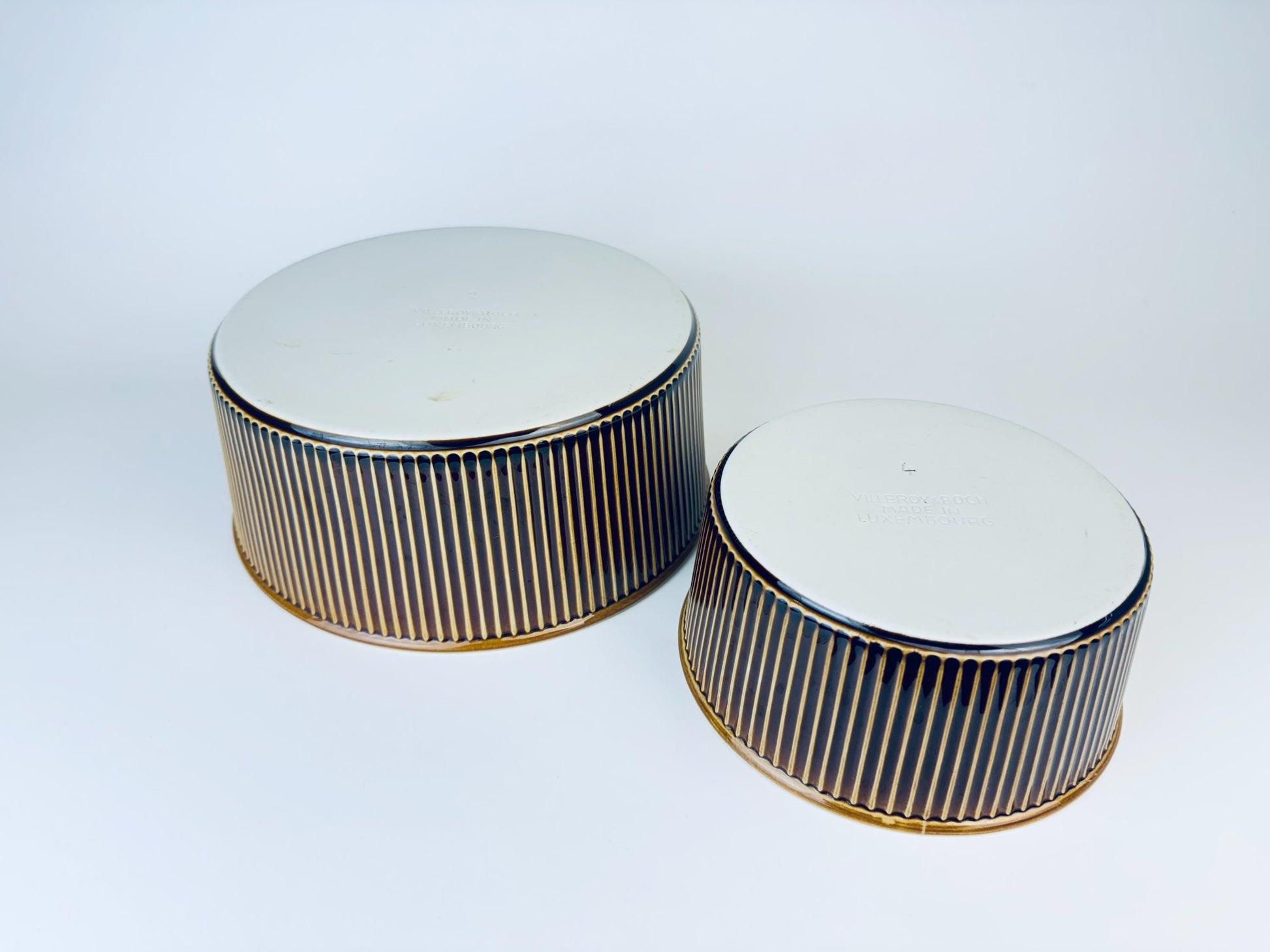 Product image for 'vintage villeroy boch rubbed brown glazed souffle casserole dish made in luxembourg sold separately' (view c5a132)