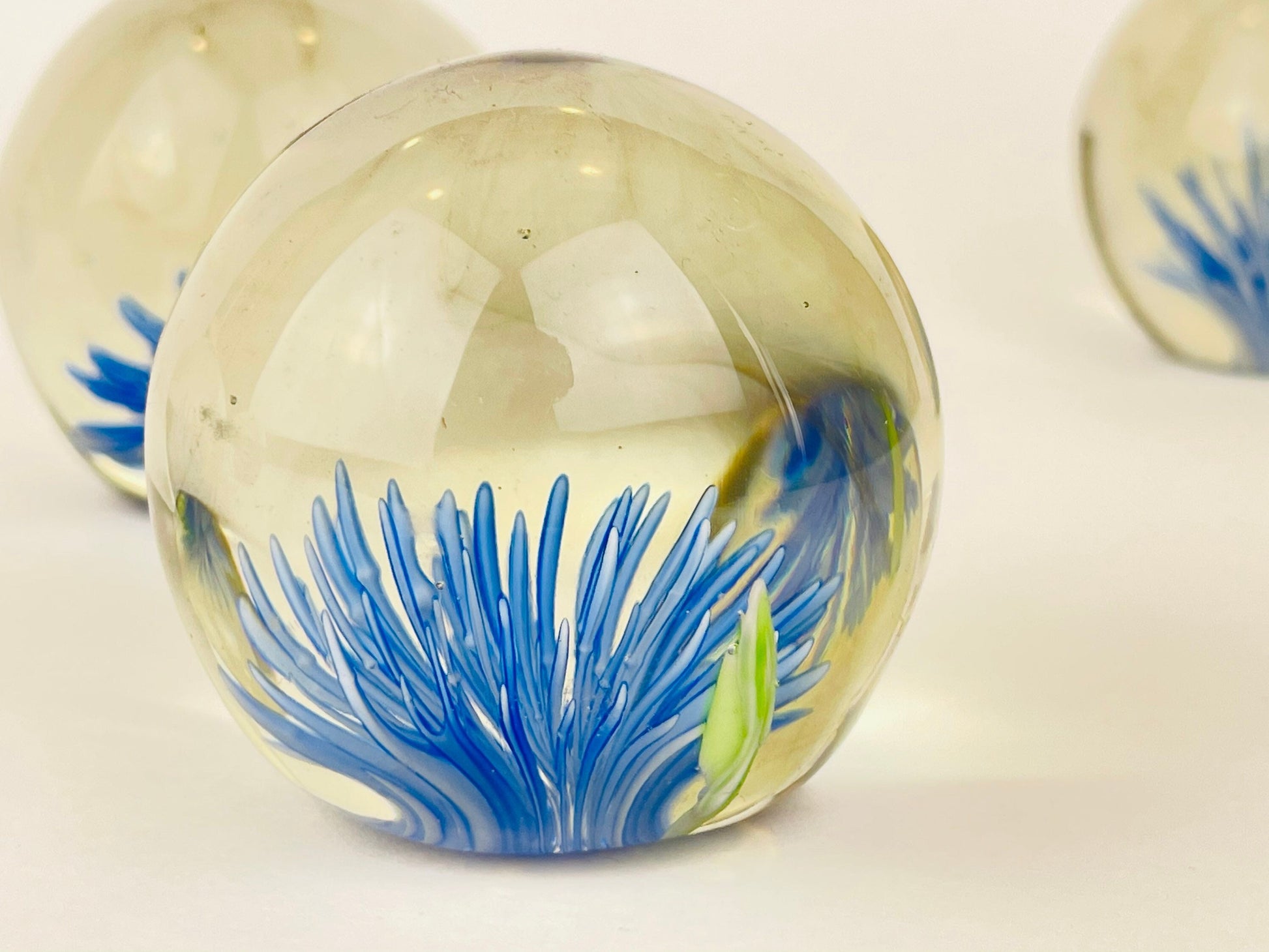Product image for 'vintage heavy glass paperweight blue green sean anemone sold separately' (view b611ad)