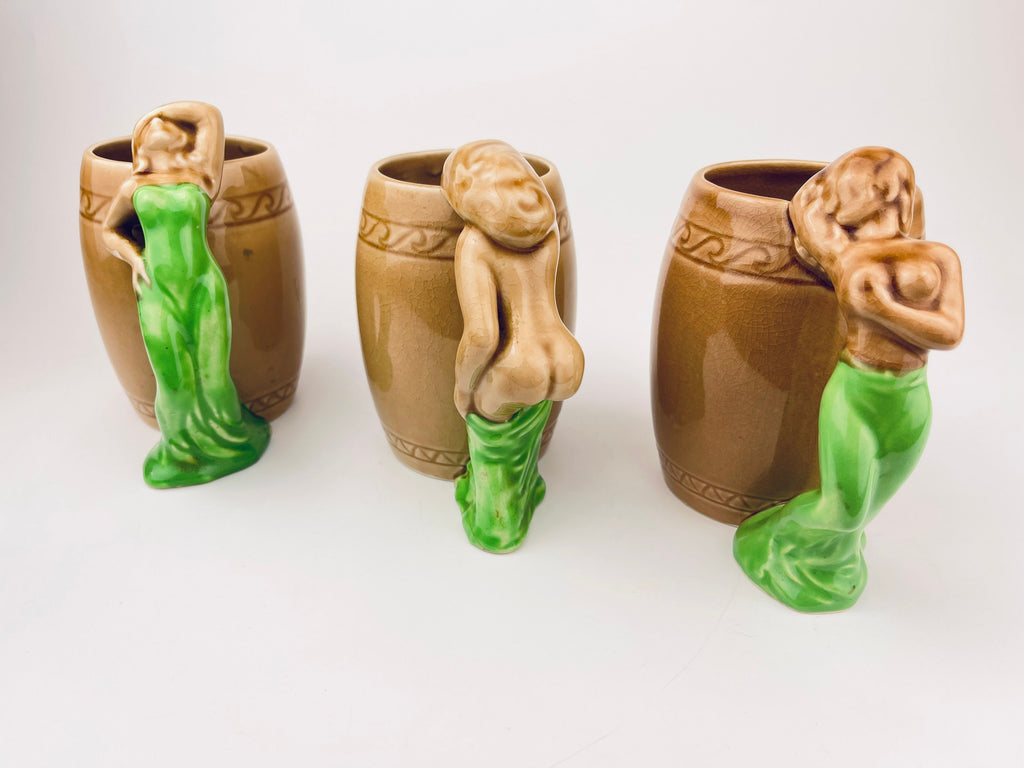 Product image for 'vintage risque nude woman barrel shaped brown ceramic mug sold individually groomsmen barware gift made in japan 1' (view c74f48)