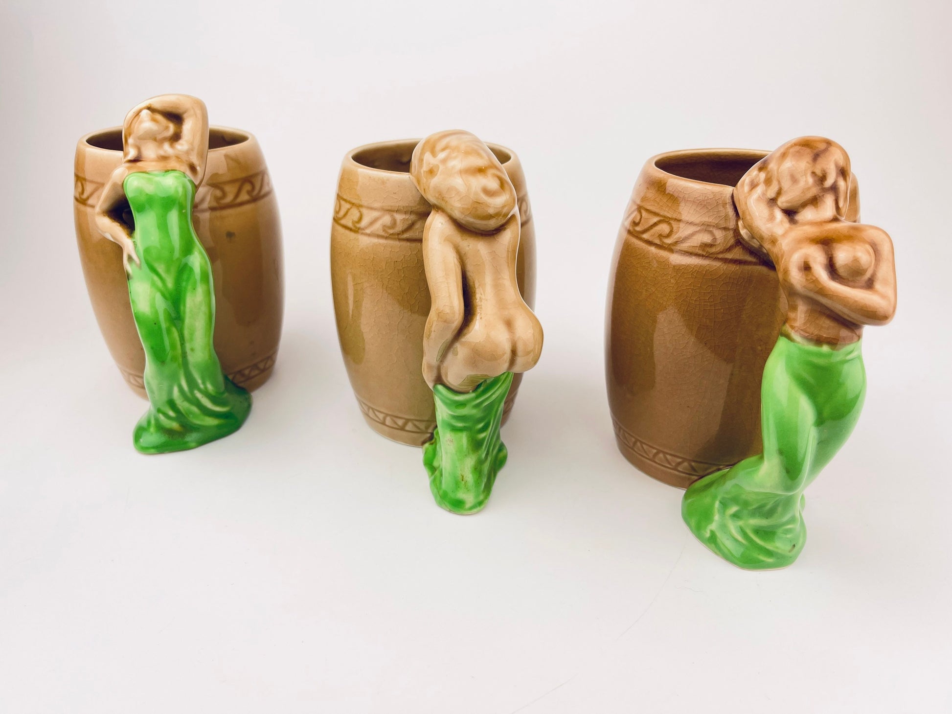 Product image for 'vintage risque nude woman barrel shaped brown ceramic mug sold individually groomsmen barware gift made in japan 1' (view c74f48)