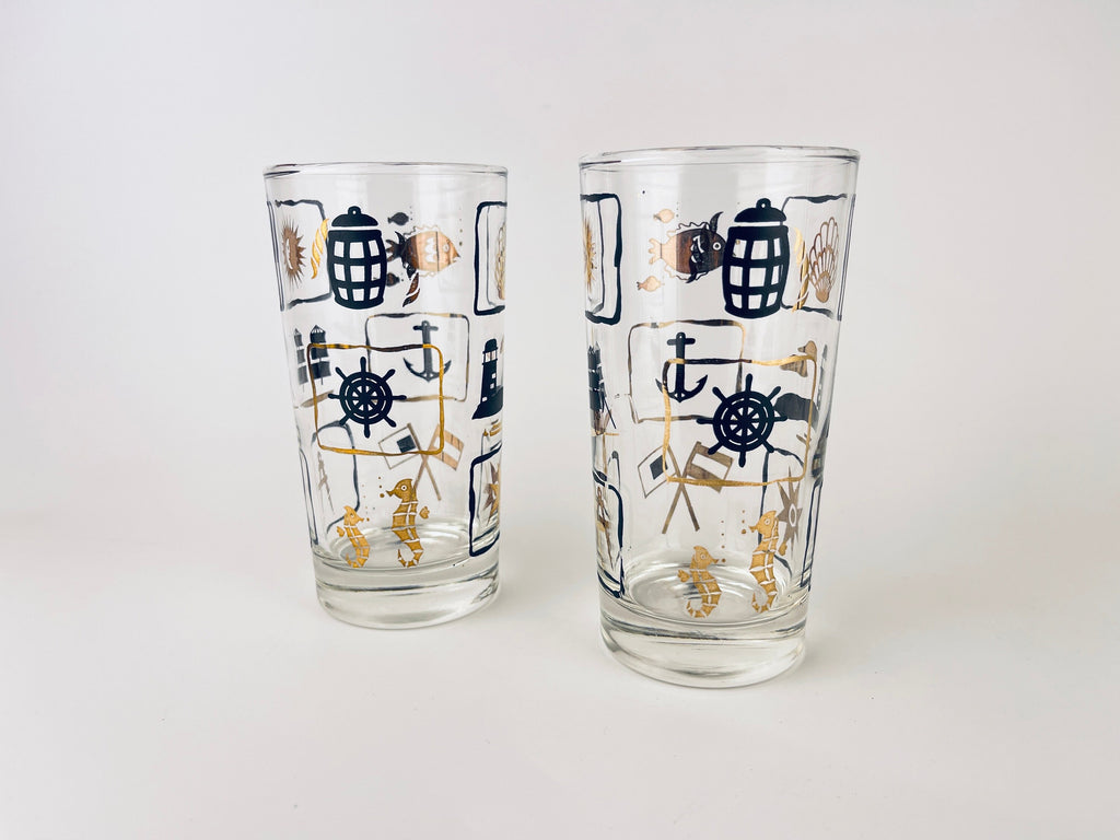 Product image for 'vintage dominion glass nautical pattern highball glasses set of two 2' (view d2fe9f)