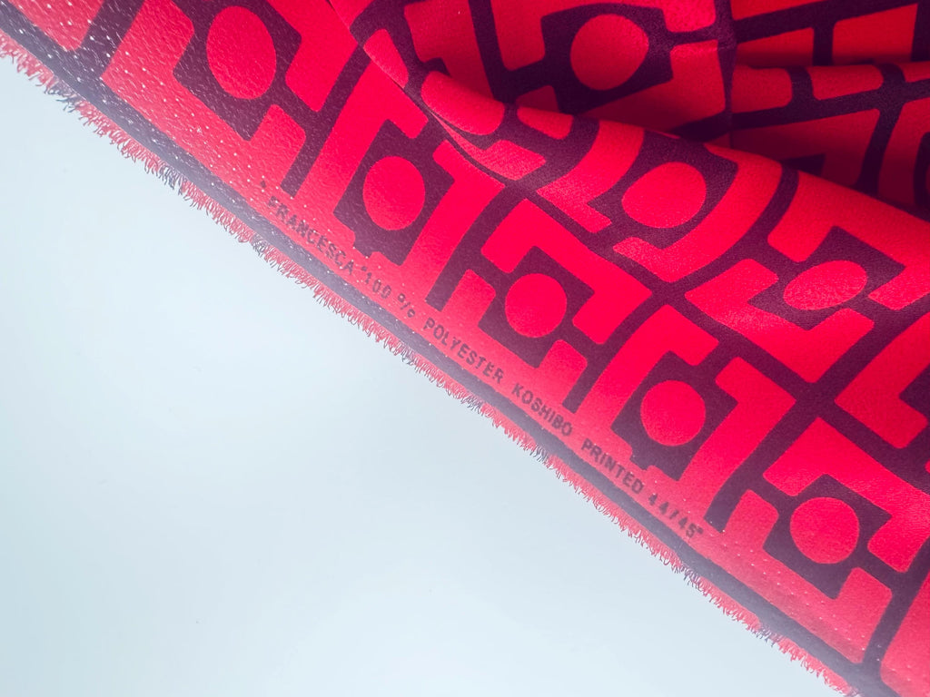 Product image for 'vintage francesca koshibo printed lava red black abstract geometric silky polyester fabric 1970s material' (view 37b75a)