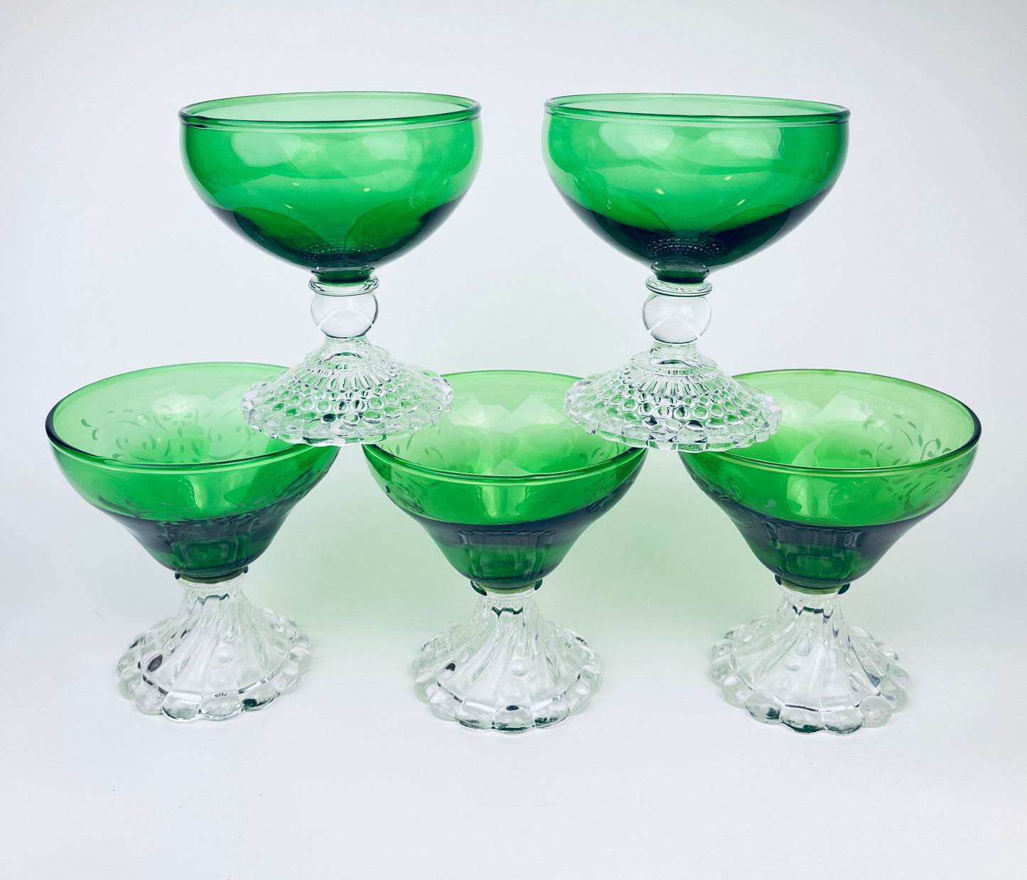 Product image for 'vintage boopie bubble bottom green glass set set of five 5' (view 044ab5)