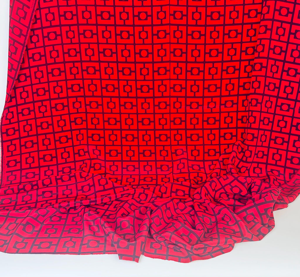 Product image for 'vintage francesca koshibo printed lava red black abstract geometric silky polyester fabric 1970s material' (view 164e1f)
