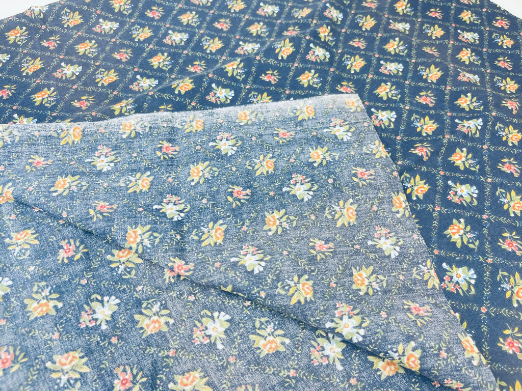 Product image for 'vintage blue floral fabric material 37 x 44' (view d26eb3)