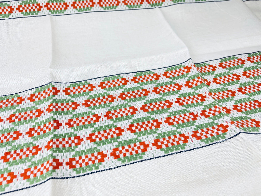 Product image for 'vintage embroidered geometric beige linen tea towel statement towel' (view 09550a)