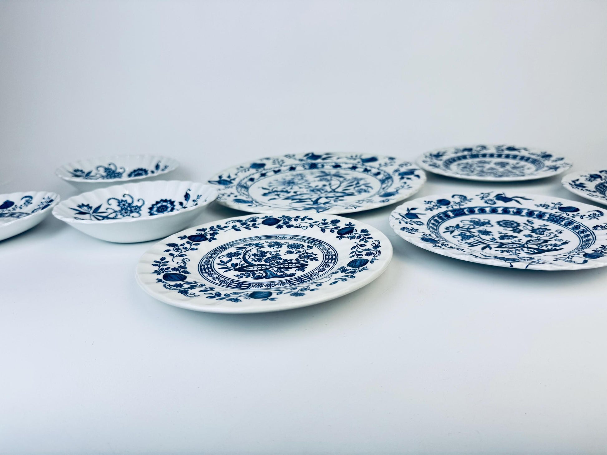 Product image for 'vintage white blue classic blue nordic pattern english ironstone plate saucer cup replacement made in england sold separately' (view 34b167)