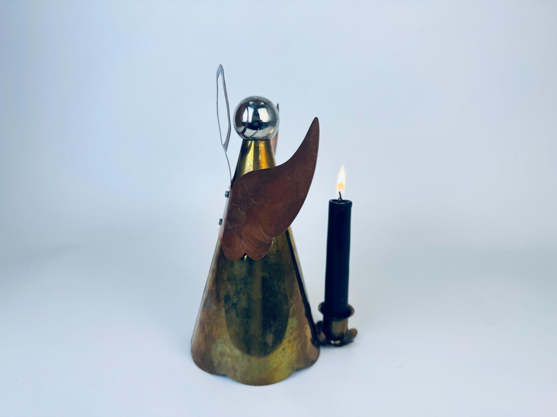 Product image for 'vintage brass copper angel candlestick holder attractive aged metal patina' (view 3143b2)