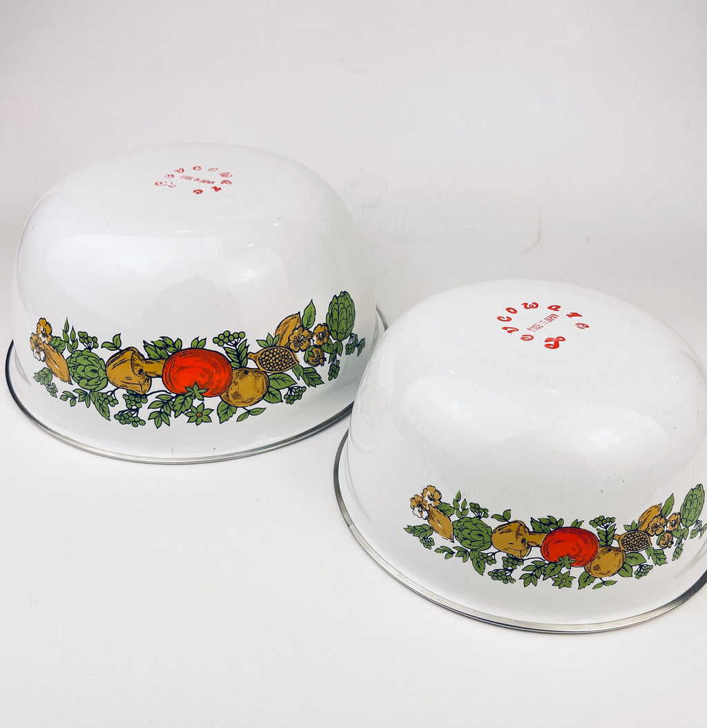 Product image for 'vintage levcoware enamelled nesting mixing bowls vegetable pattern set of two 2' (view 2c326f)
