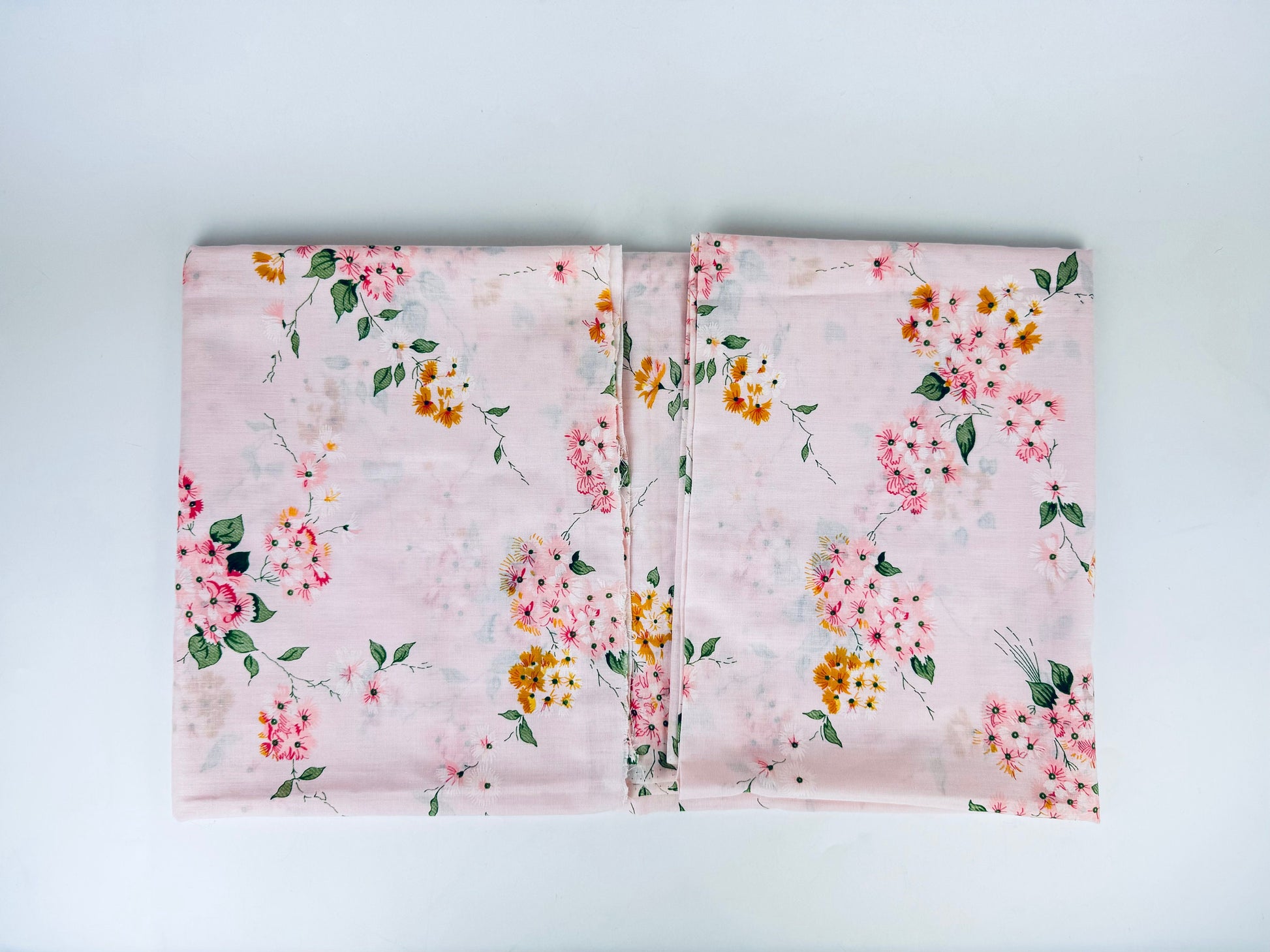 Product image for 'vintage light pink floral semi sheer cotton fabric 44 x 74' (view a27c89)