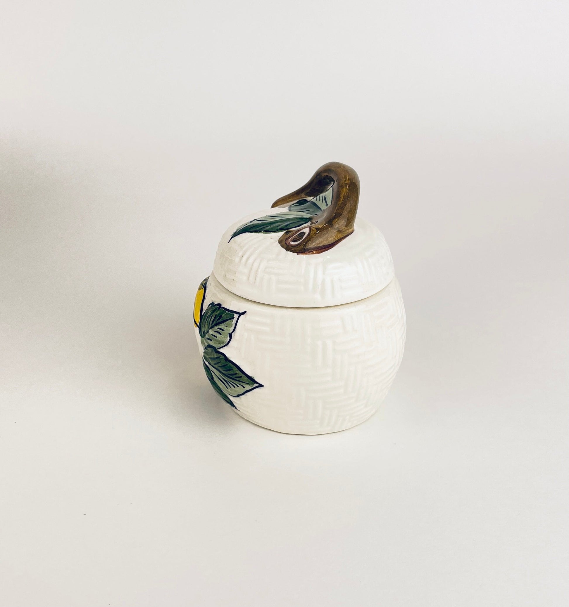 Product image for 'vintage majolica style lemon jar hand painted oal portugal salt sugar or honey pot' (view 787b70)