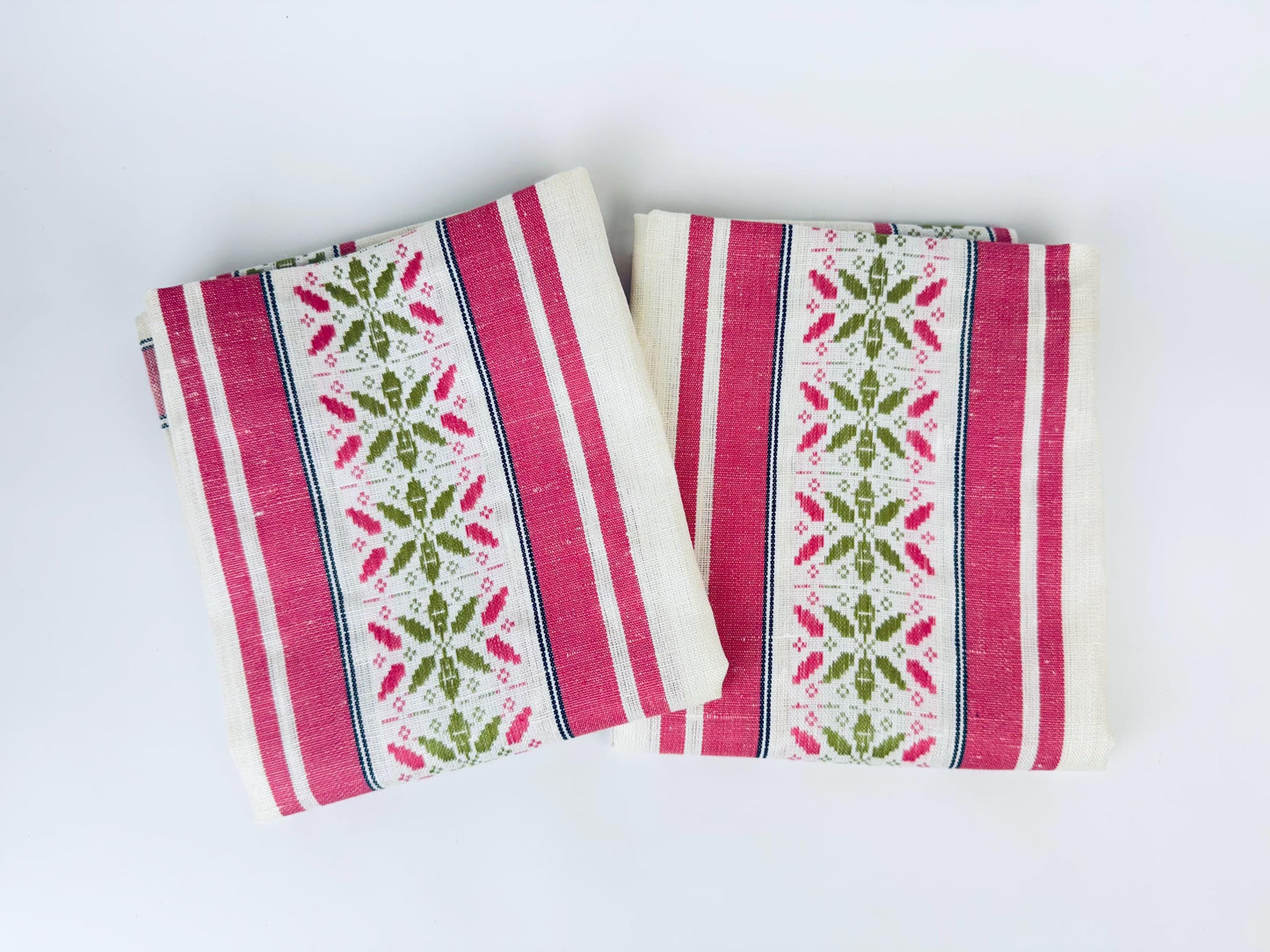 Product image for 'vintage czechoslovakian linen tea towel pink stripes folk motif' (view c36efe)