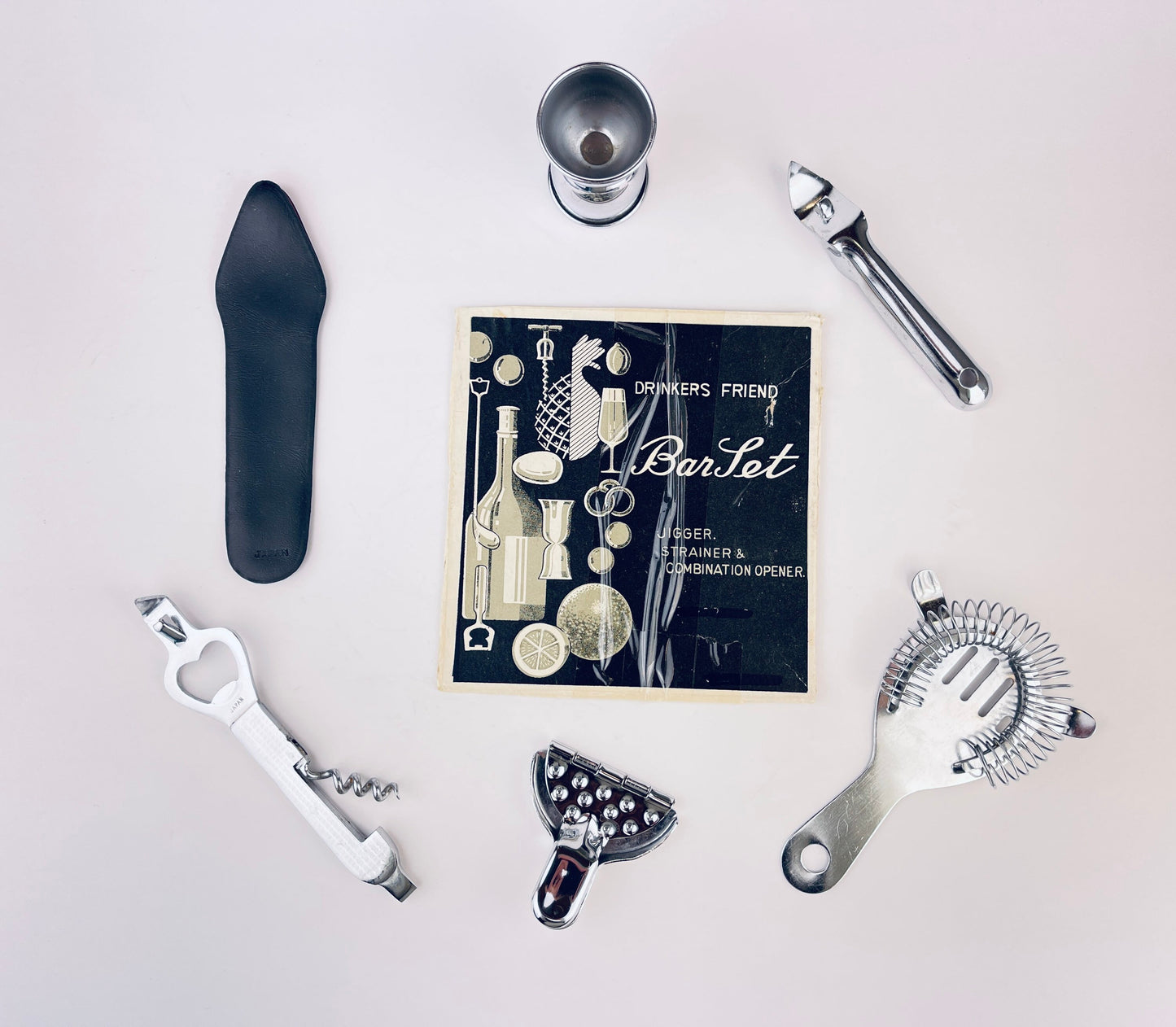 Product image for 'vintage barware utensil set set of five 5 made in japan jigger strainer combination opener' (view 22b752)