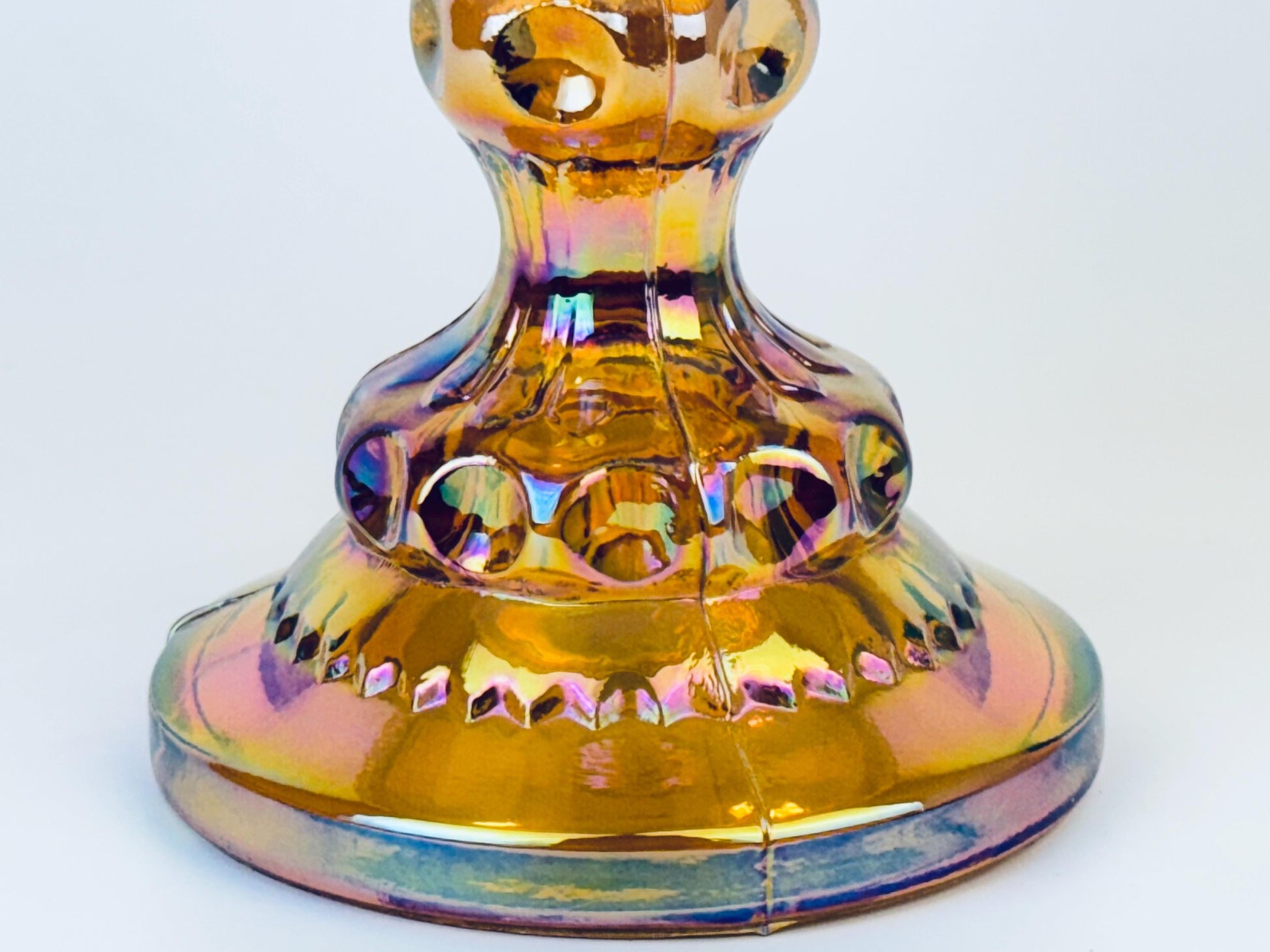 Product image for 'vintage amber carnival glass kings crown thumbprint pedestal compote candy bowl by indiana glass company' (view b4d79e)